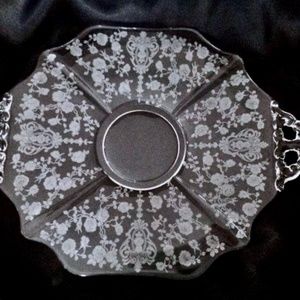 💲SALE💲Vintage Cambridge Rose Point Etched Clear Crystal Large 14" Handled Tray